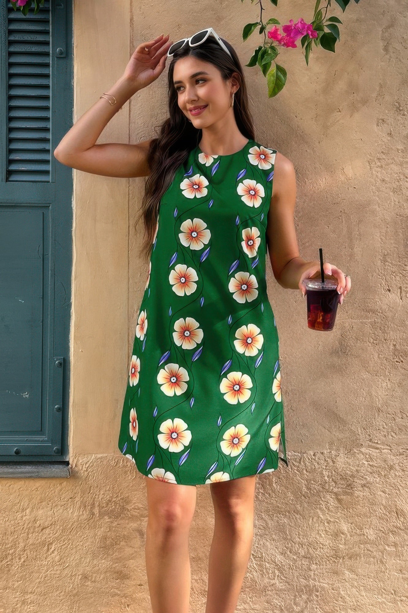 Round Neck Floral Print Sleeveless Loose Dress See size chart under “more details”