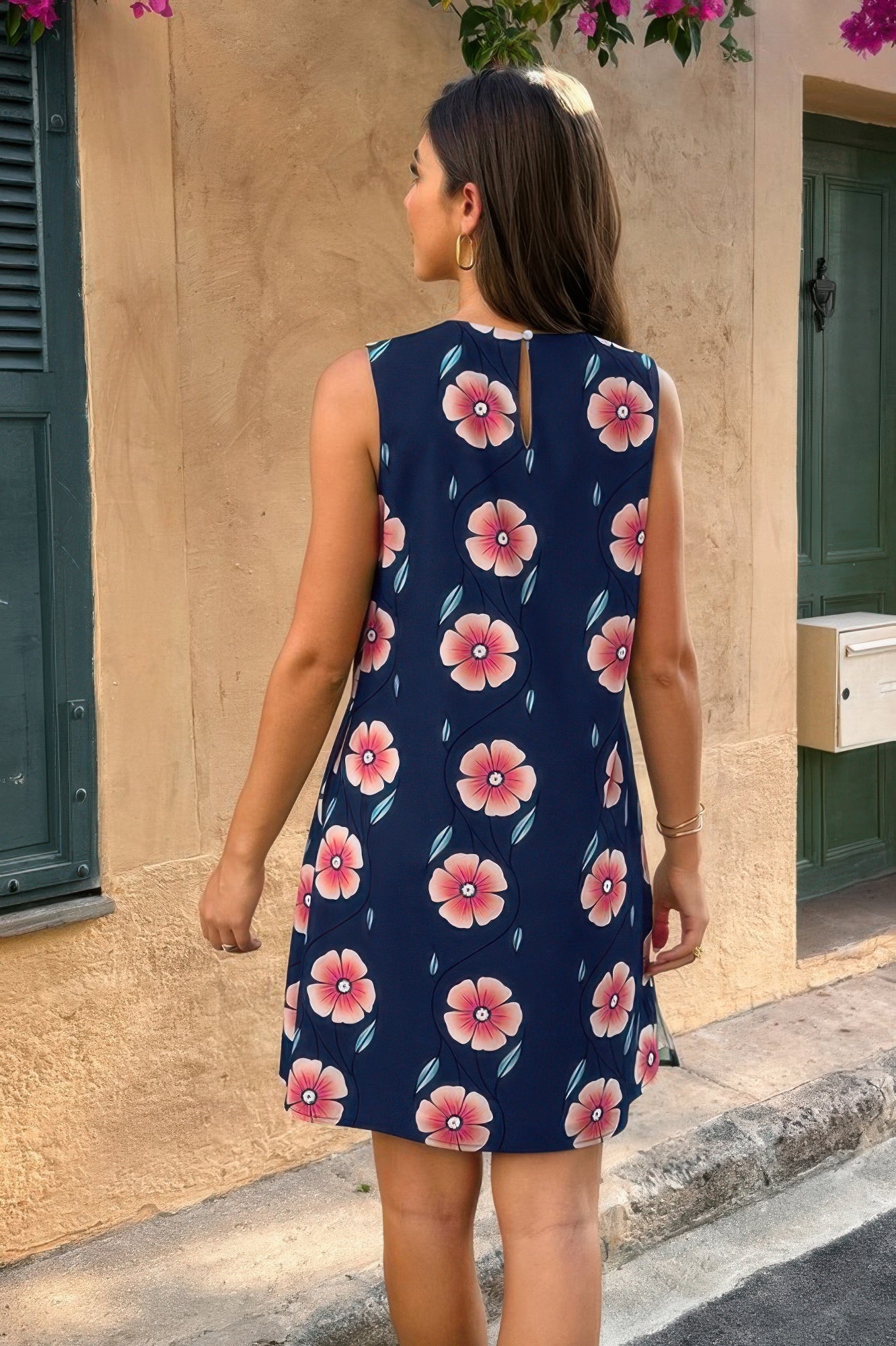 Round Neck Floral Print Sleeveless Loose Dress See size chart under “more details”