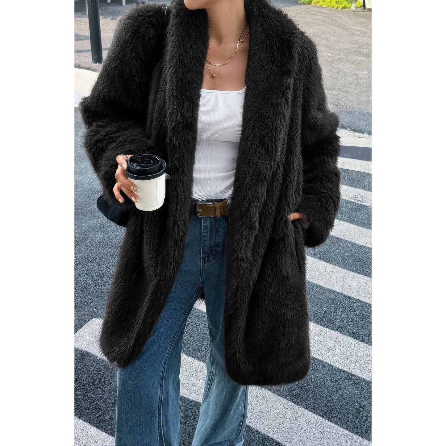Solid Fluffy Faux Fur Shaggy Long Body Outwear See size chart under “more details”