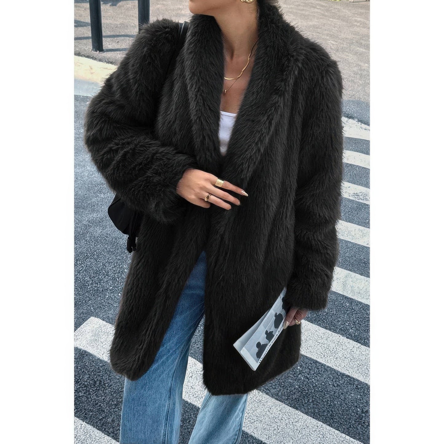 Solid Fluffy Faux Fur Shaggy Long Body Outwear See size chart under “more details”