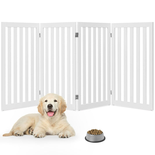 Valla para mascotas de madera plegable de 4 paneles en acabado blanco