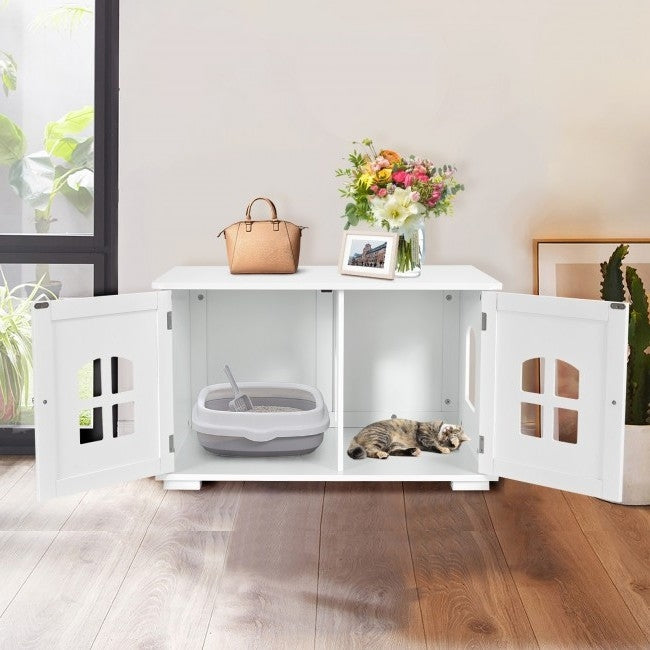 Arenero de gato blanco, moderno, grande, ventilado, con divisor privado