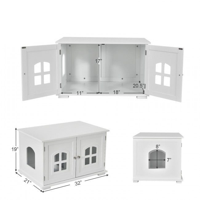 Arenero de gato blanco, moderno, grande, ventilado, con divisor privado