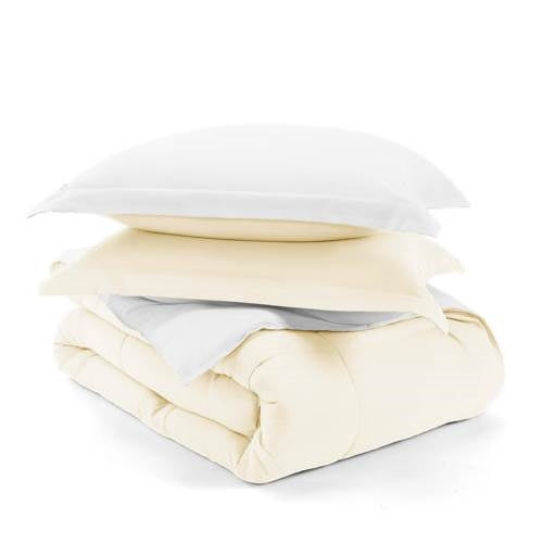 Juego de edredón reversible de microfibra de 3 piezas King/Cal King en blanco y crema