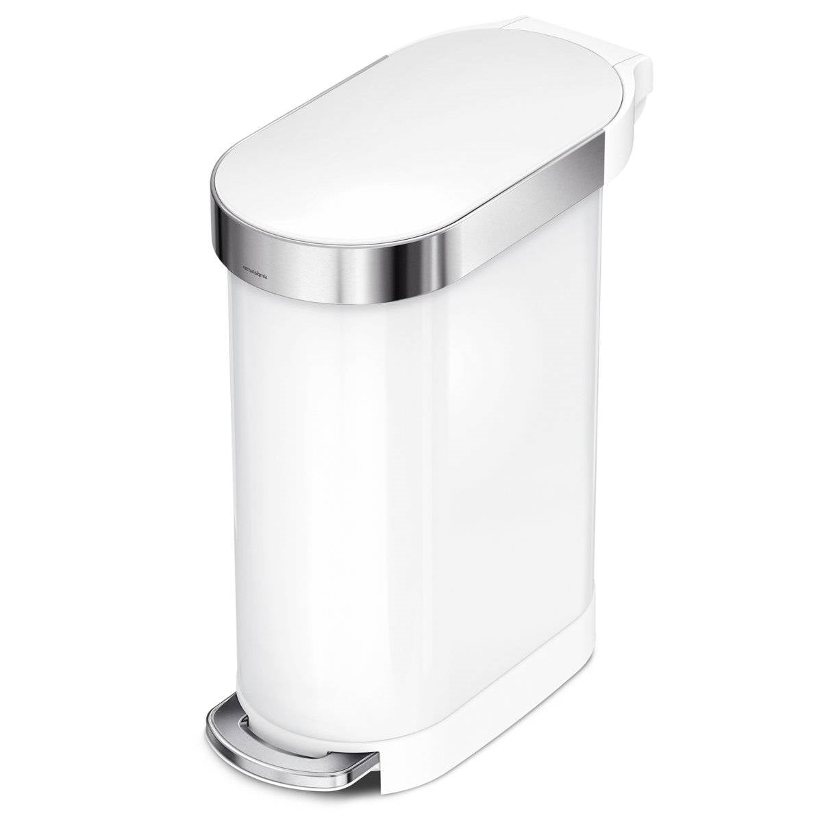 Bote de basura estrecho de cocina blanco de 12 galones con tapa de fácil apertura con pedal