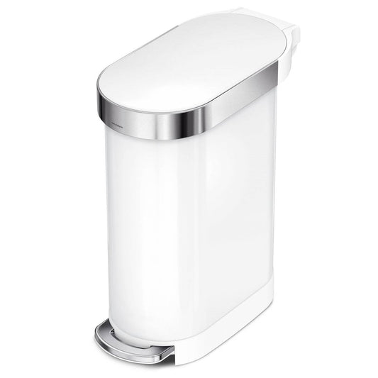 Bote de basura estrecho de cocina blanco de 12 galones con tapa de fácil apertura con pedal