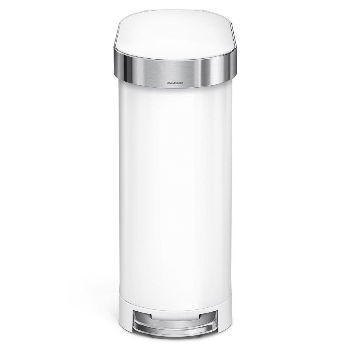 Bote de basura estrecho de cocina blanco de 12 galones con tapa de fácil apertura con pedal