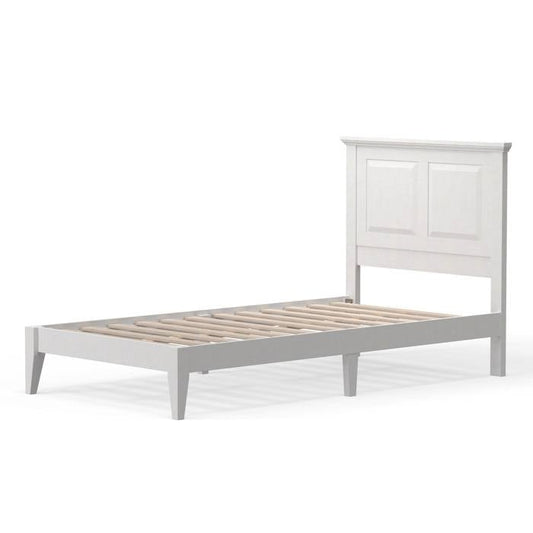 Base de cama de plataforma doble tradicional de madera maciza de roble con cabecero en blanco