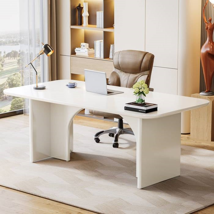 Escritorio de ordenador ejecutivo moderno extra grande para oficina en color blanco