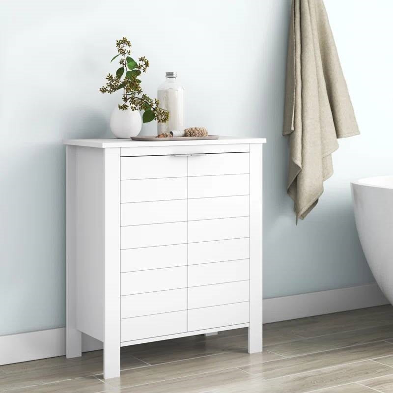 Gabinete de Ropa Blanca para Baño con Estante de Almacenamiento en Acabado de Madera Blanca