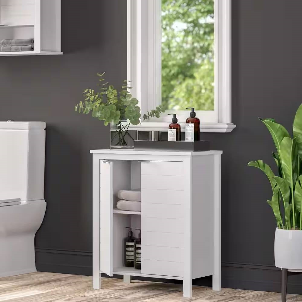 Gabinete de Ropa Blanca para Baño con Estante de Almacenamiento en Acabado de Madera Blanca