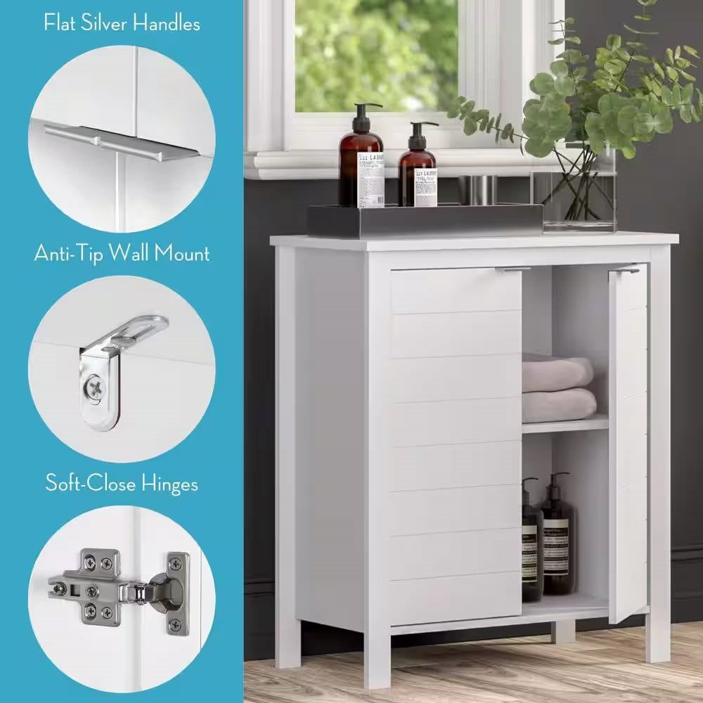 Gabinete de Ropa Blanca para Baño con Estante de Almacenamiento en Acabado de Madera Blanca