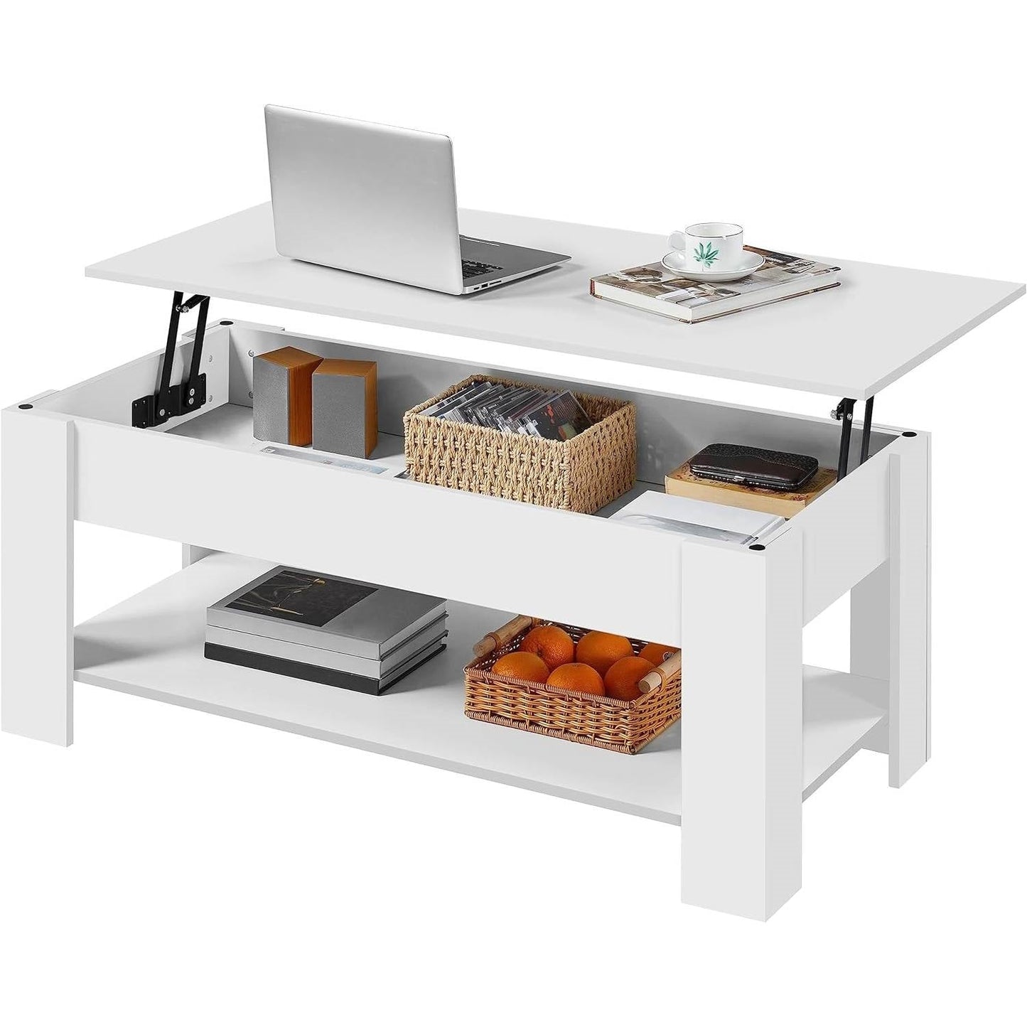 Mesa de centro elevable Escritorio portátil Bandeja para TV en acabado de madera blanca