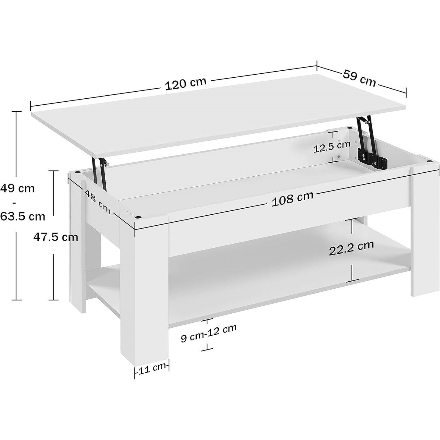 Mesa de centro elevable Escritorio portátil Bandeja para TV en acabado de madera blanca