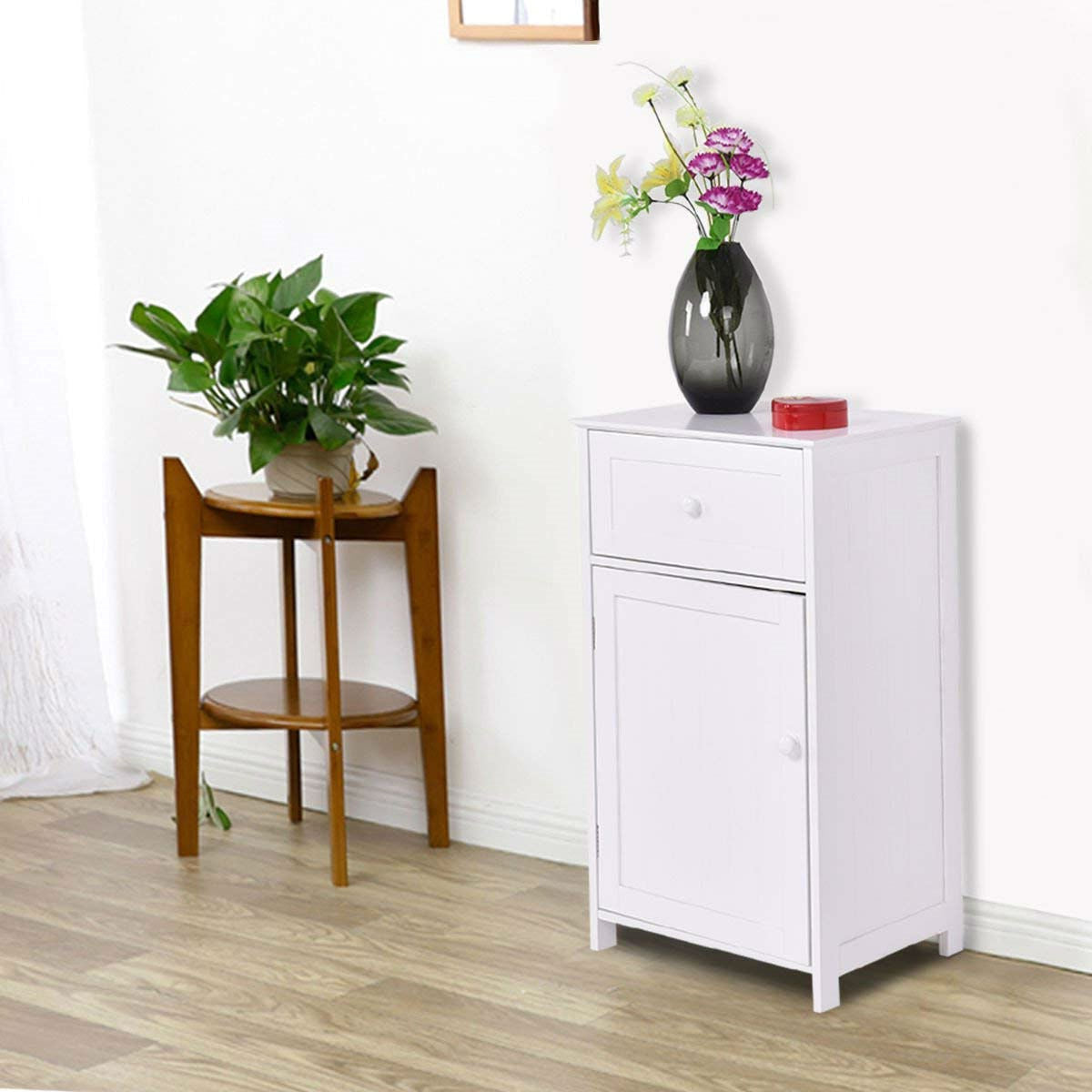 Mueble de suelo para baño de madera blanca con acabado resistente al agua