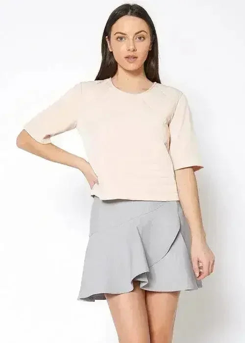 Embossed Short Sleeve Crop Top - Women's Minimalist Style