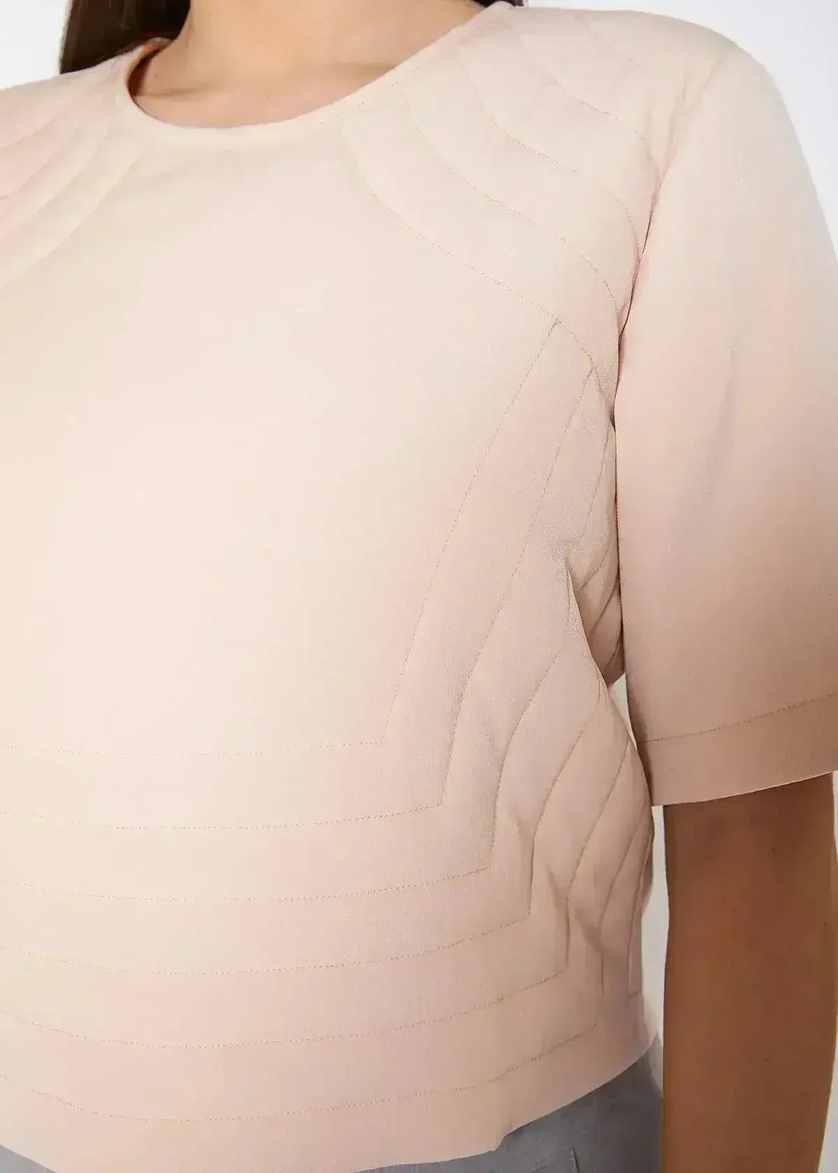 Embossed Short Sleeve Crop Top - Women's Minimalist Style