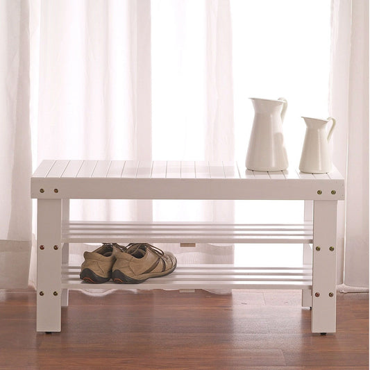 Banco de almacenamiento para recibidor, zapatero de madera maciza en blanco
