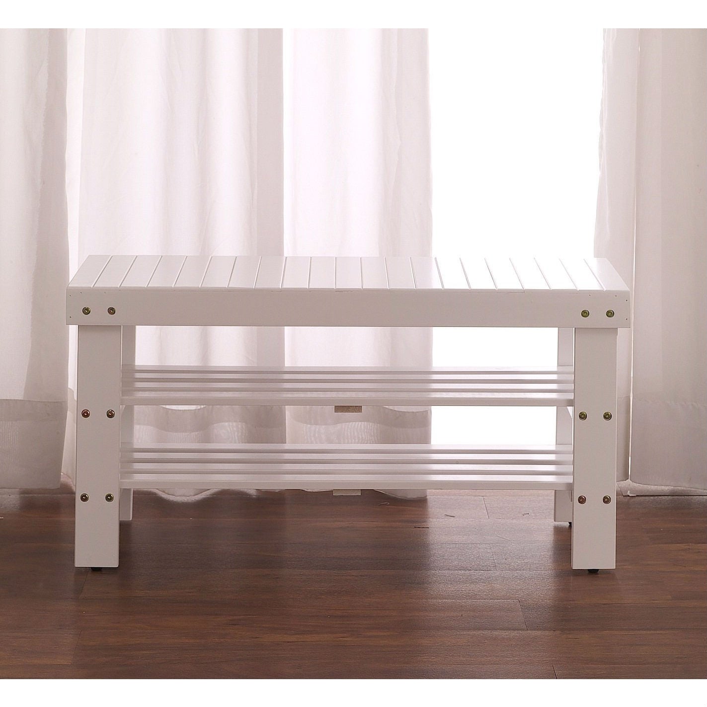 Banco de almacenamiento para recibidor, zapatero de madera maciza en blanco