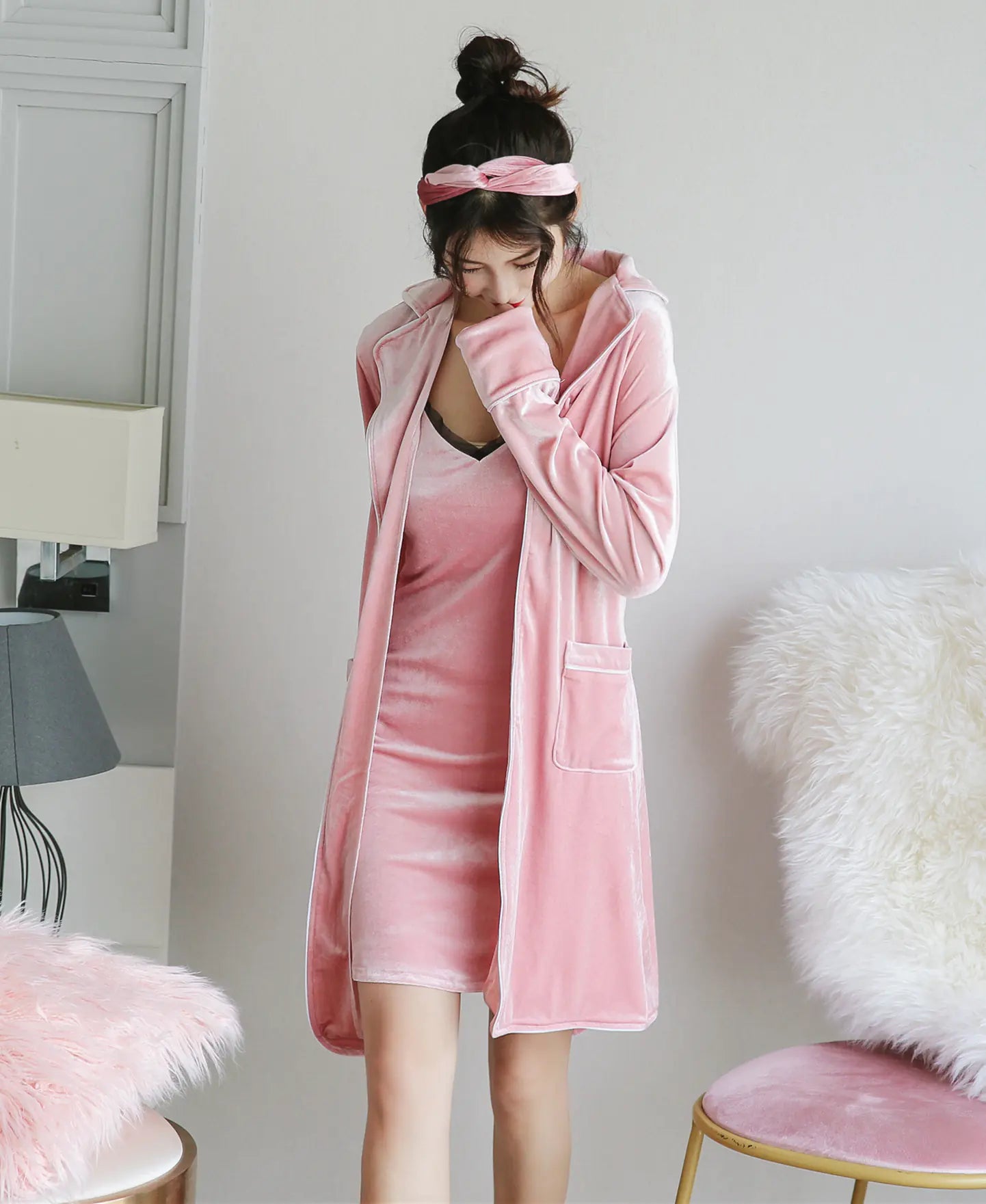 Luxury Velvet Three-Piece Pajama Set with Robe