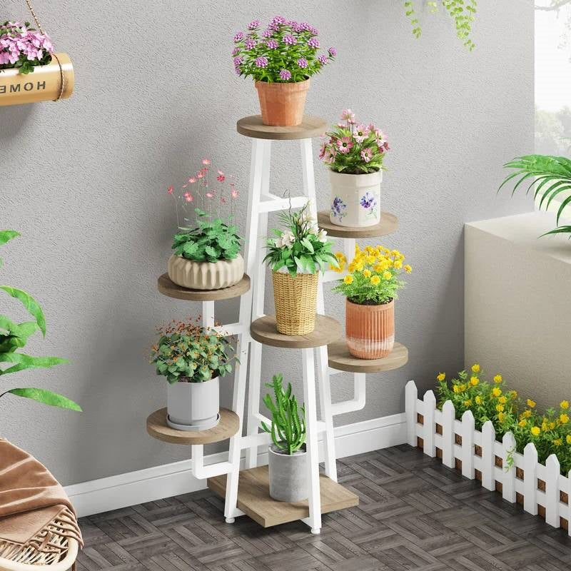 Estantería de plantas de varios niveles industrial moderna para interiores con marco de metal blanco