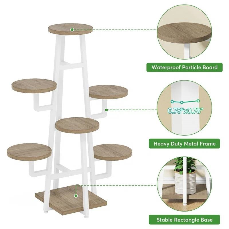 Estantería de plantas de varios niveles industrial moderna para interiores con marco de metal blanco