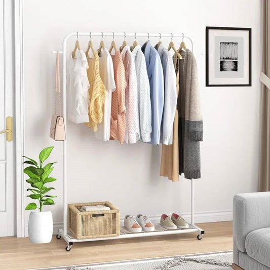 Perchero Moderno Blanco para Ropa con Ruedas Bloqueables