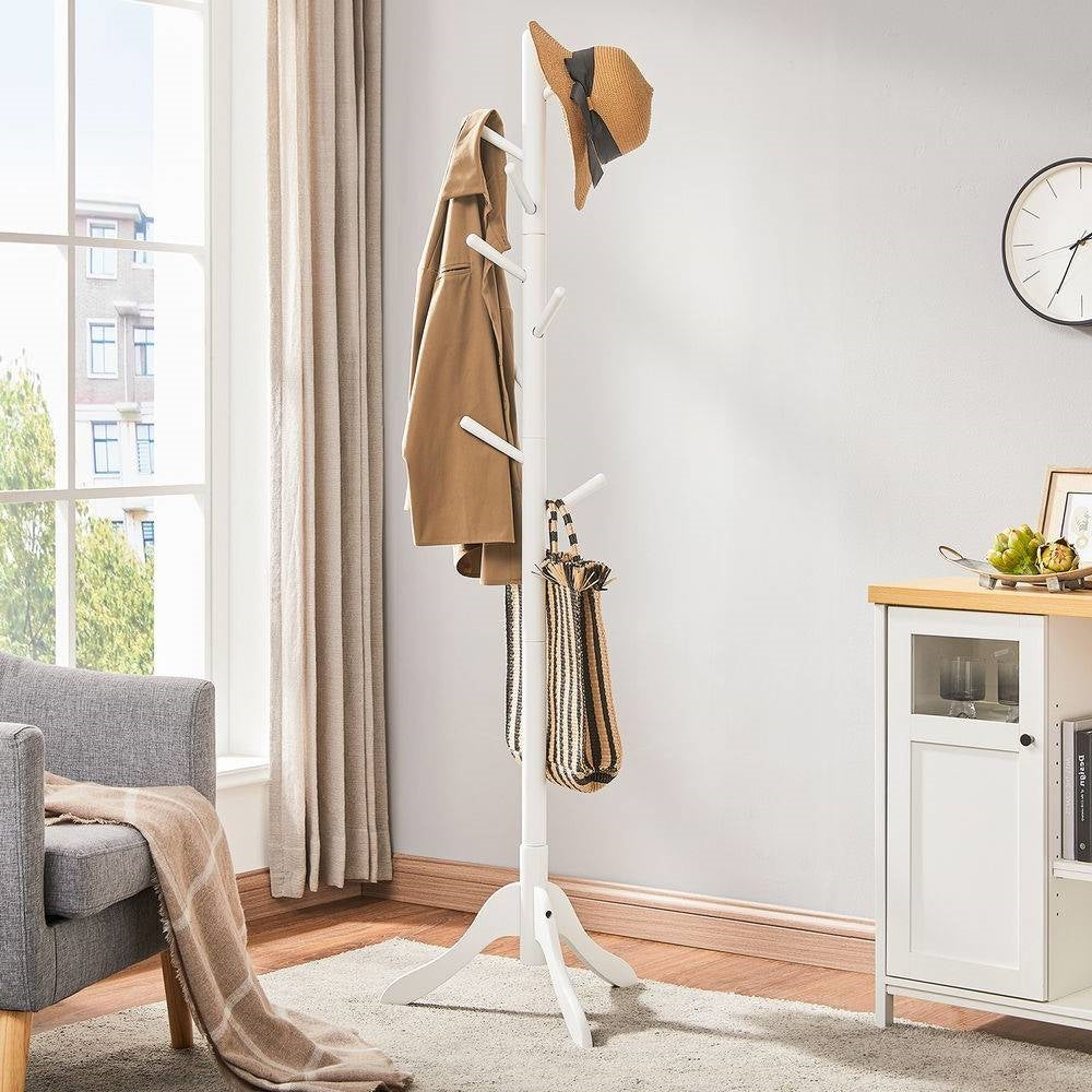 Perchero moderno de madera maciza con acabado blanco y 8 ganchos