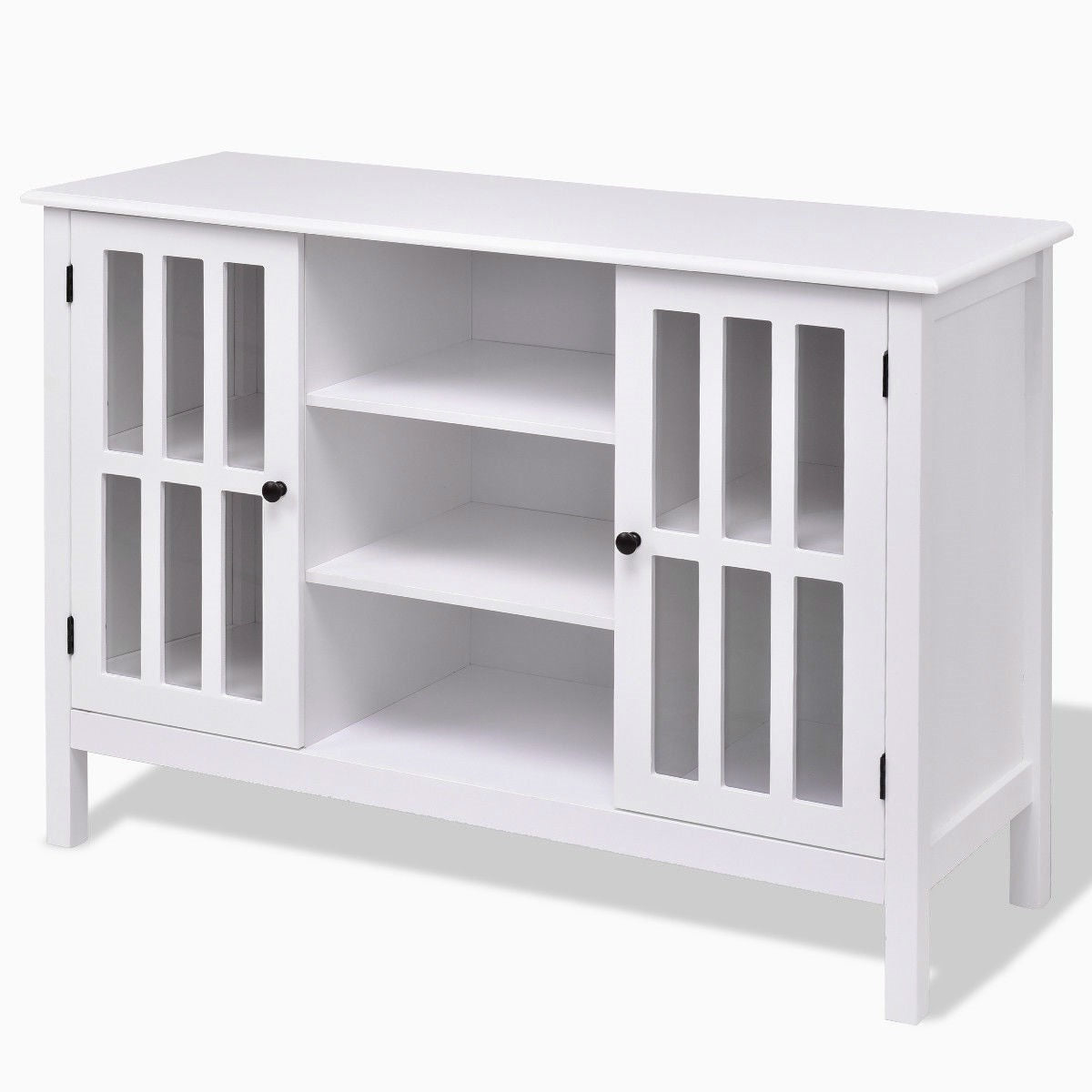 Mesa consola de madera blanca con puertas de panel de cristal templado