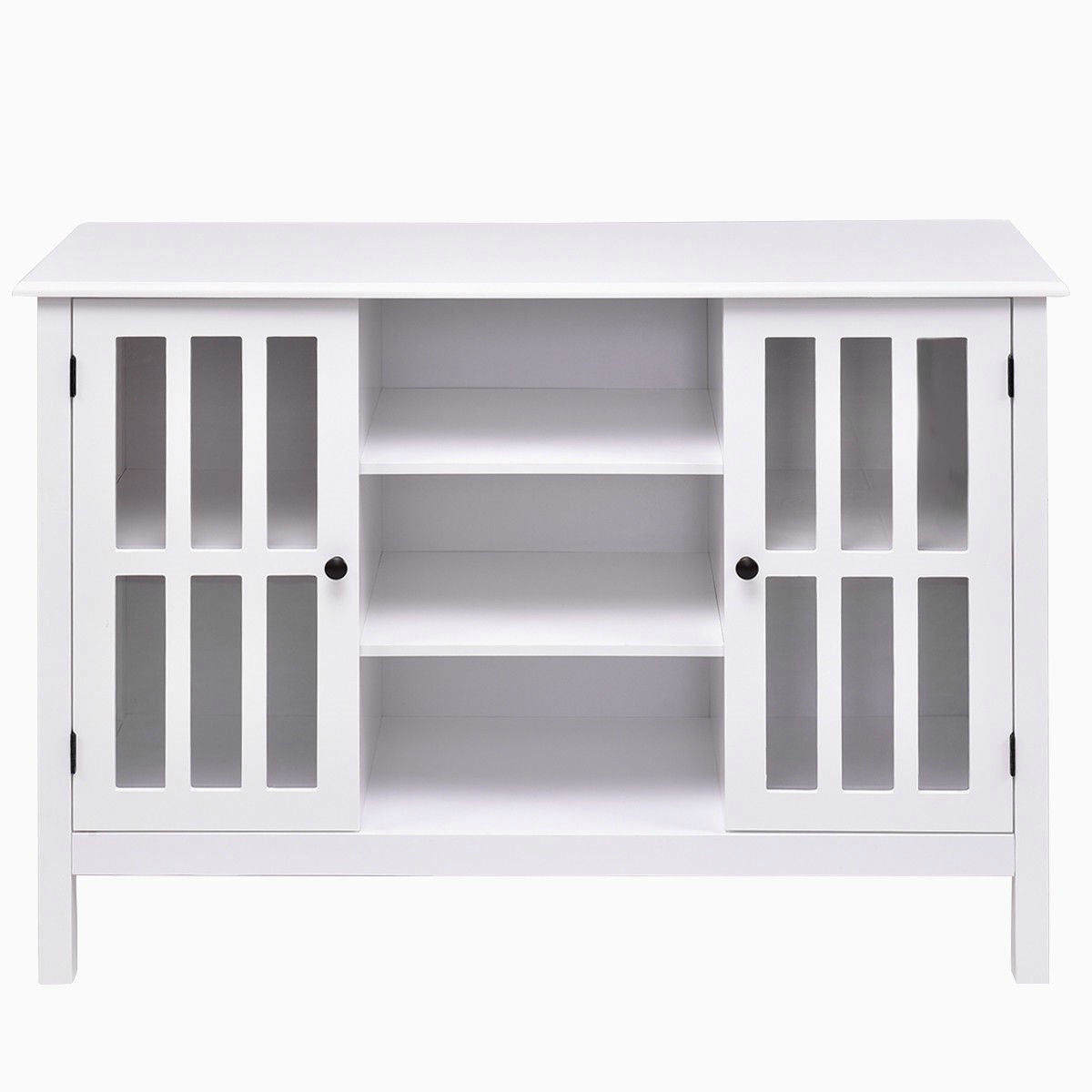 Mesa consola de madera blanca con puertas de panel de cristal templado
