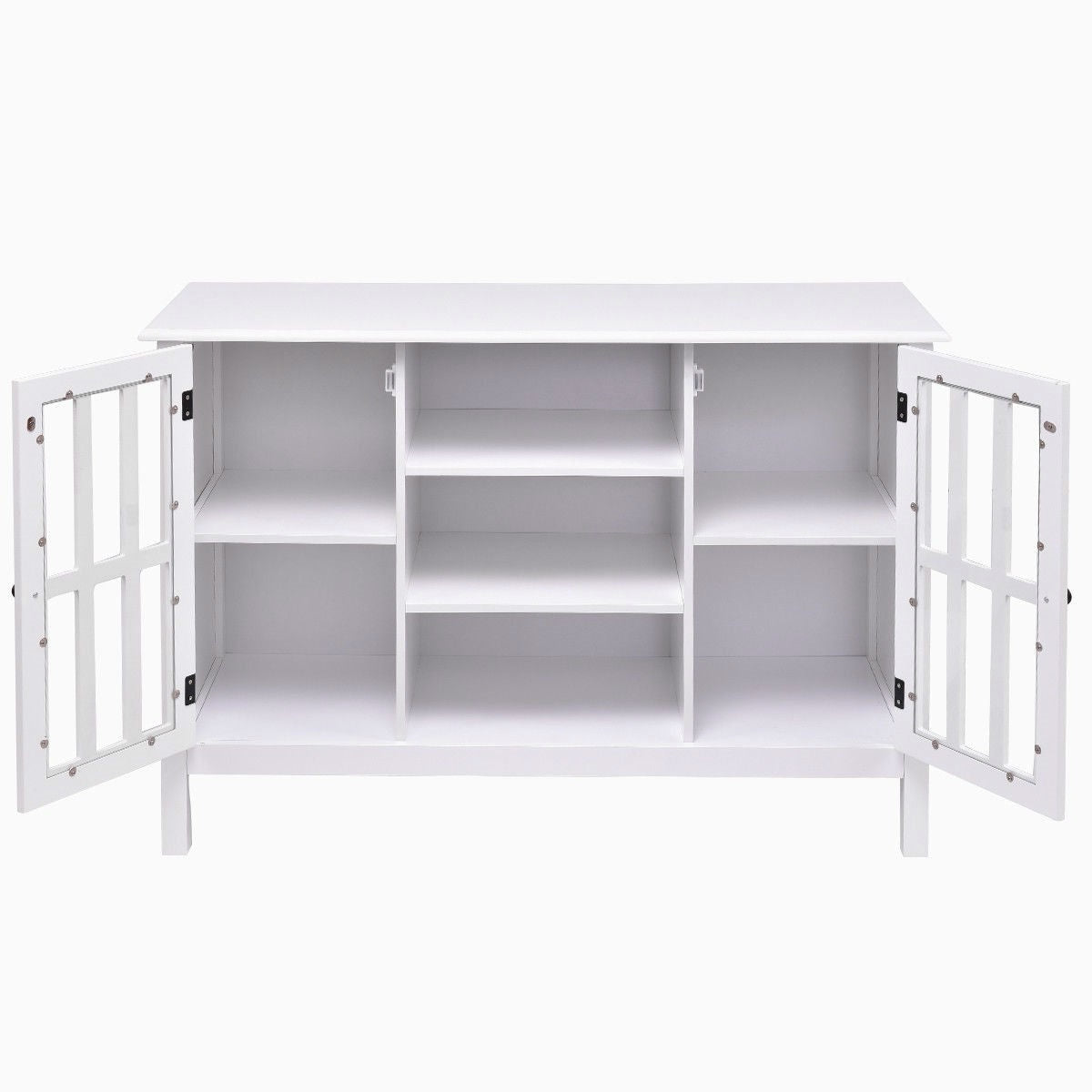 Mesa consola de madera blanca con puertas de panel de cristal templado
