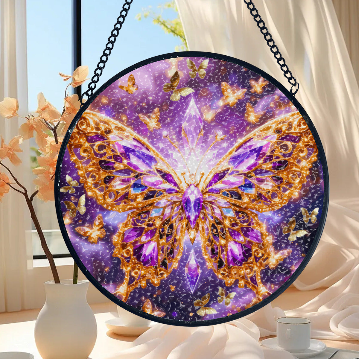 Purple Crystal Butterfly Suncatcher Home Decor