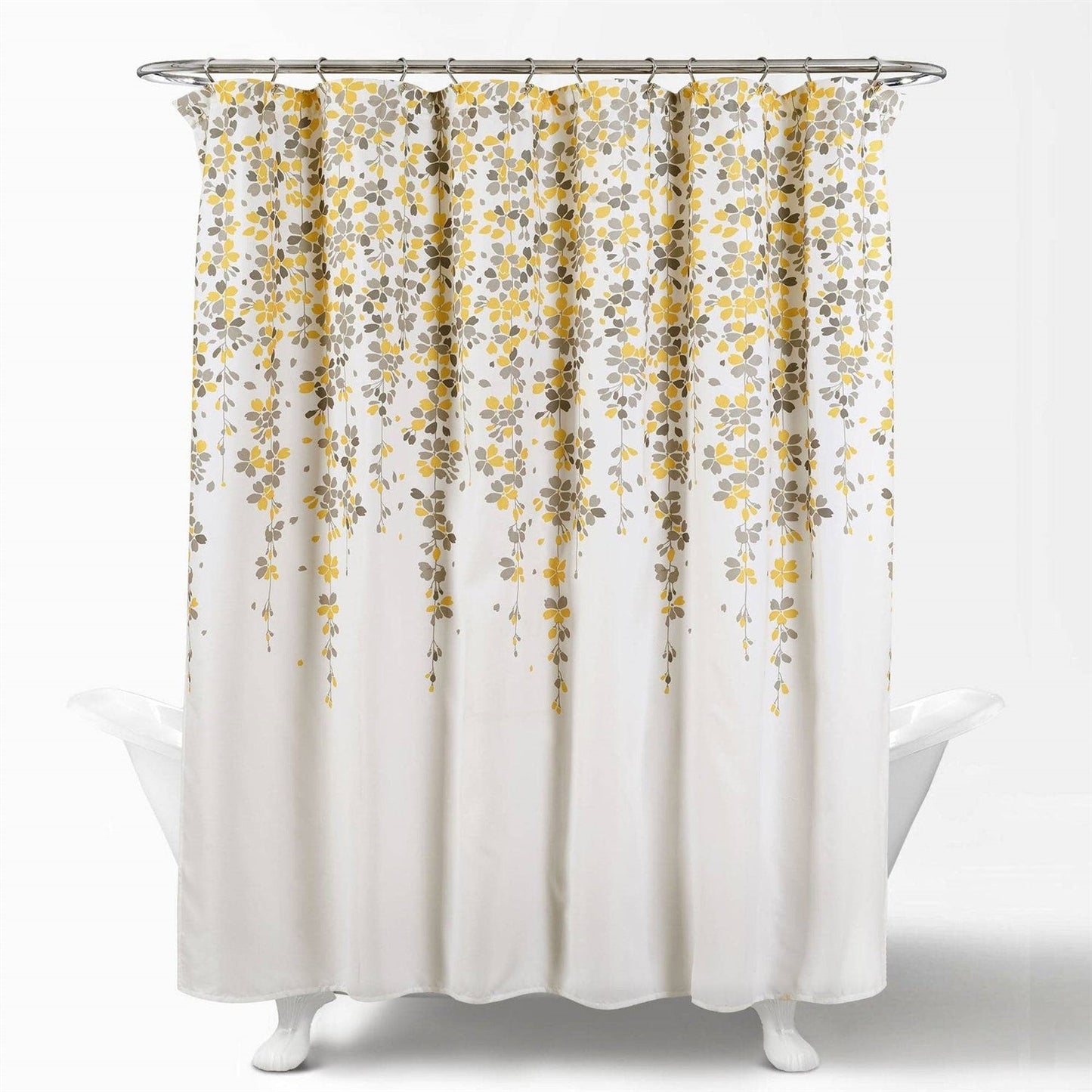 Cortina de Ducha de 72 pulgadas con Enredaderas Florales en Beige Crudo, Crema, Amarillo y Gris
