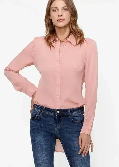 Women's Belted Hi-lo Blouse In Peach Apricot | Femstylo