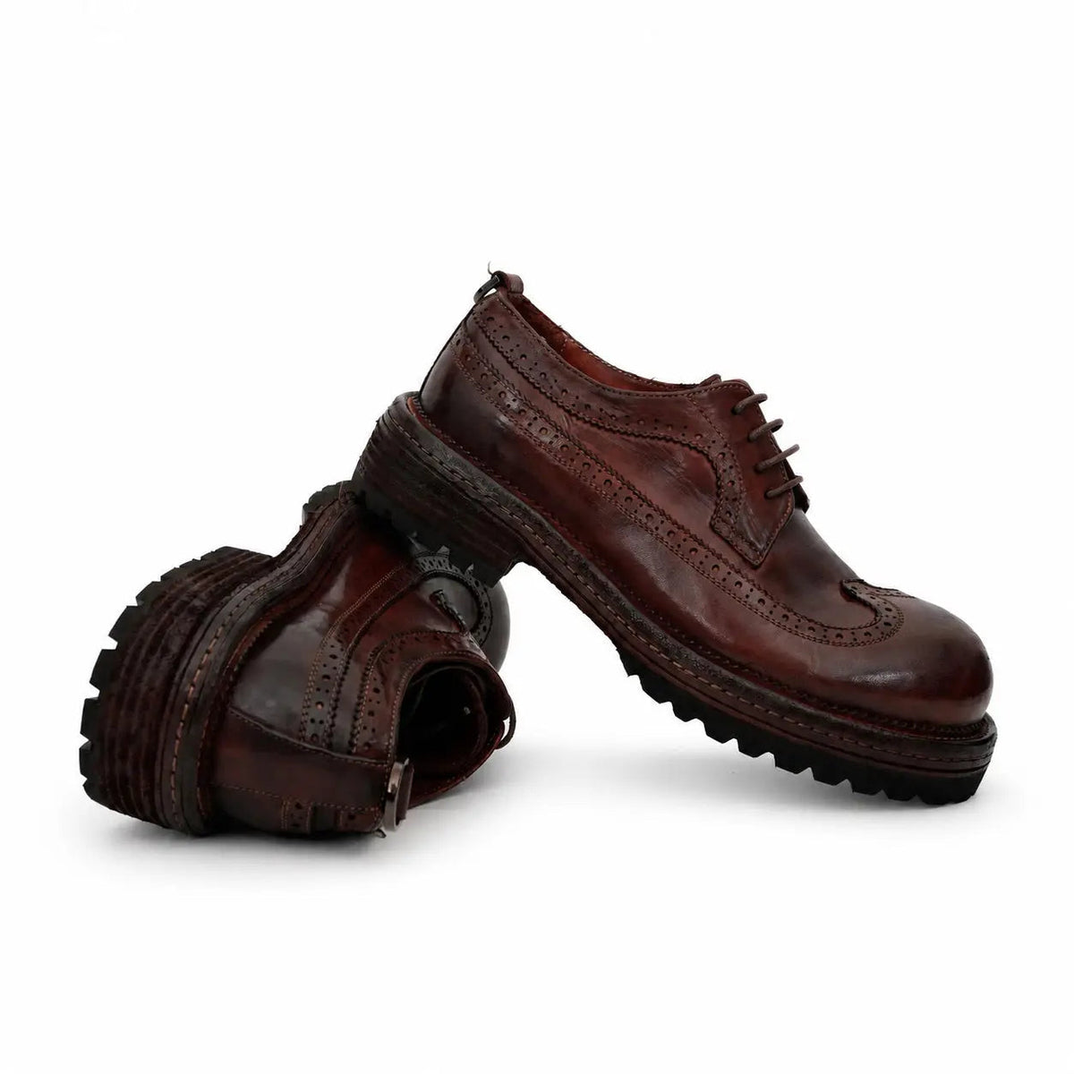 Brown Wingtip Cow Leather Derby Shoes