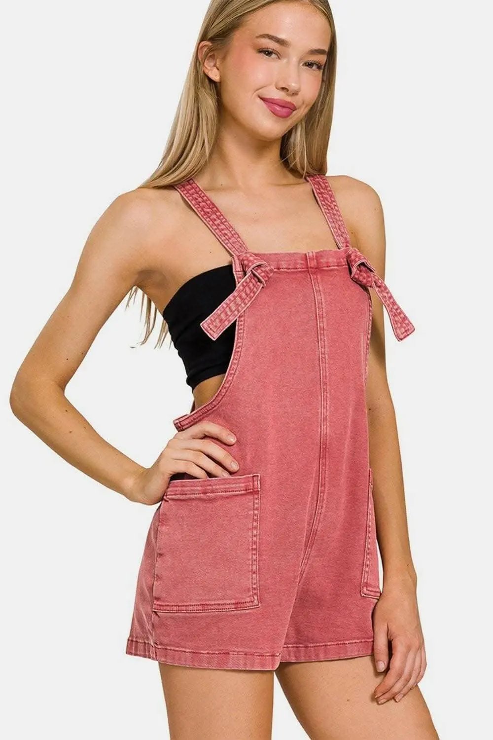 Trendsi Women's Casual Jumpsuit Knot Strap Washed Relaxed Fit