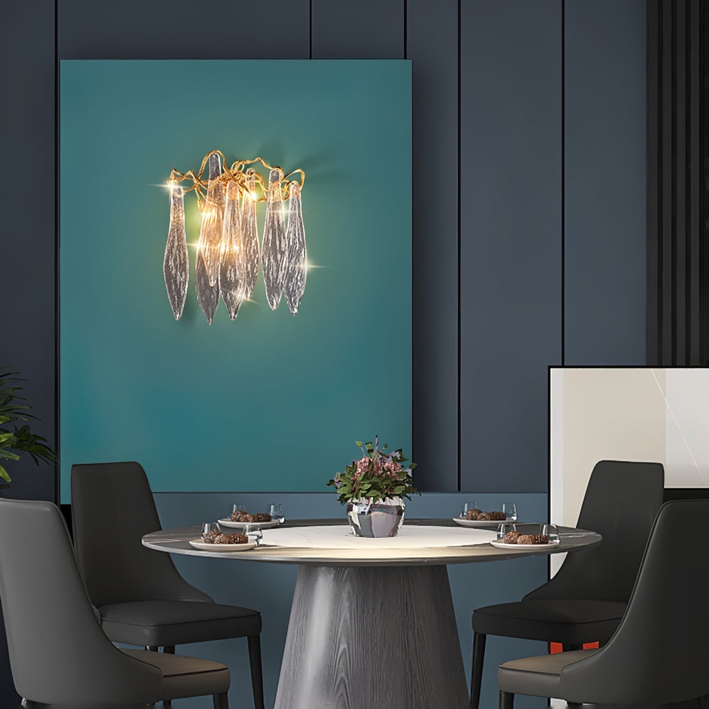 Lámpara de pared de cristal con cascada de latón