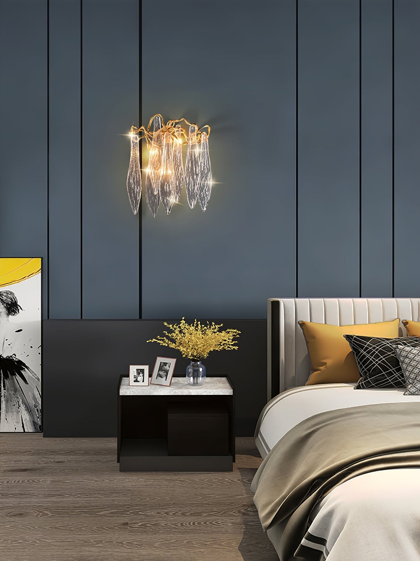 Lámpara de pared de cristal con cascada de latón
