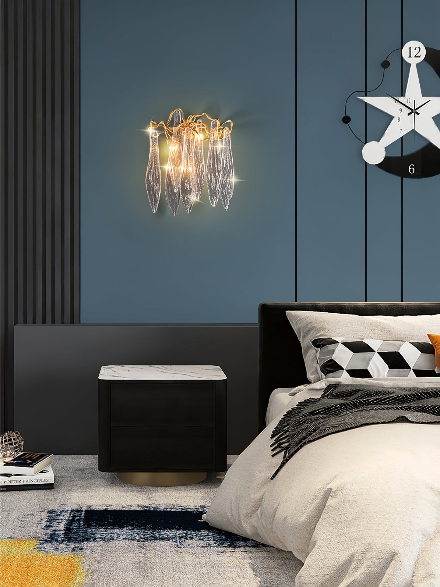 Lámpara de pared de cristal con cascada de latón