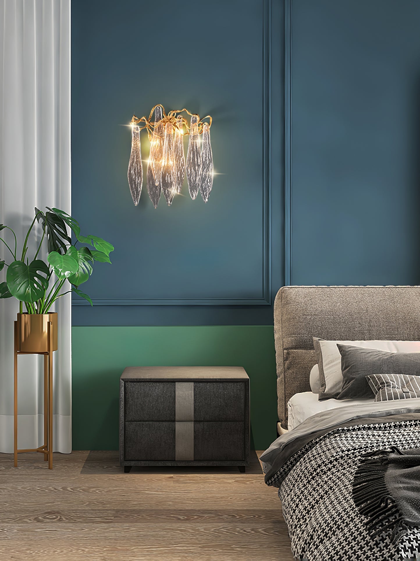 Lámpara de pared de cristal con cascada de latón