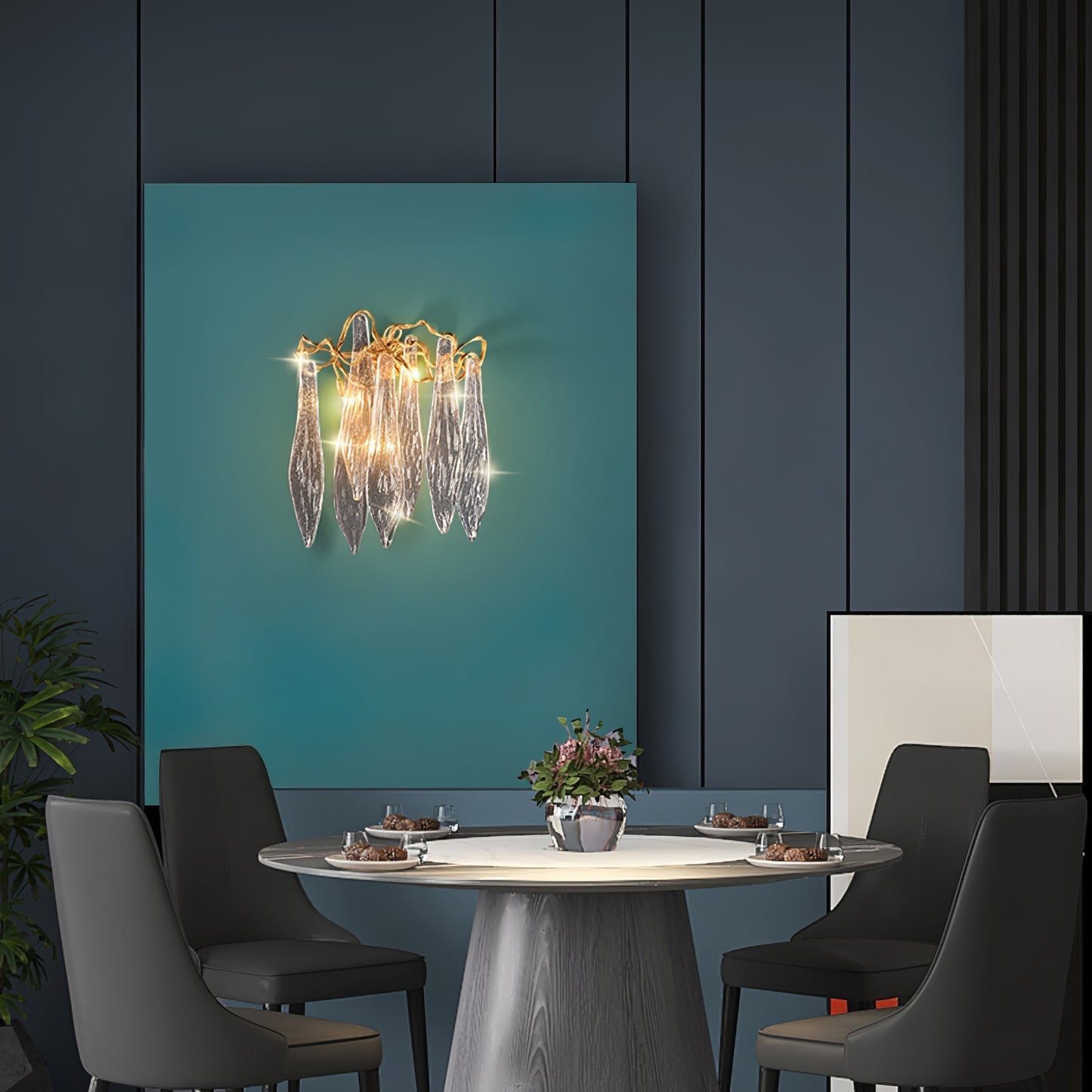Lámpara de pared de cristal con cascada de latón