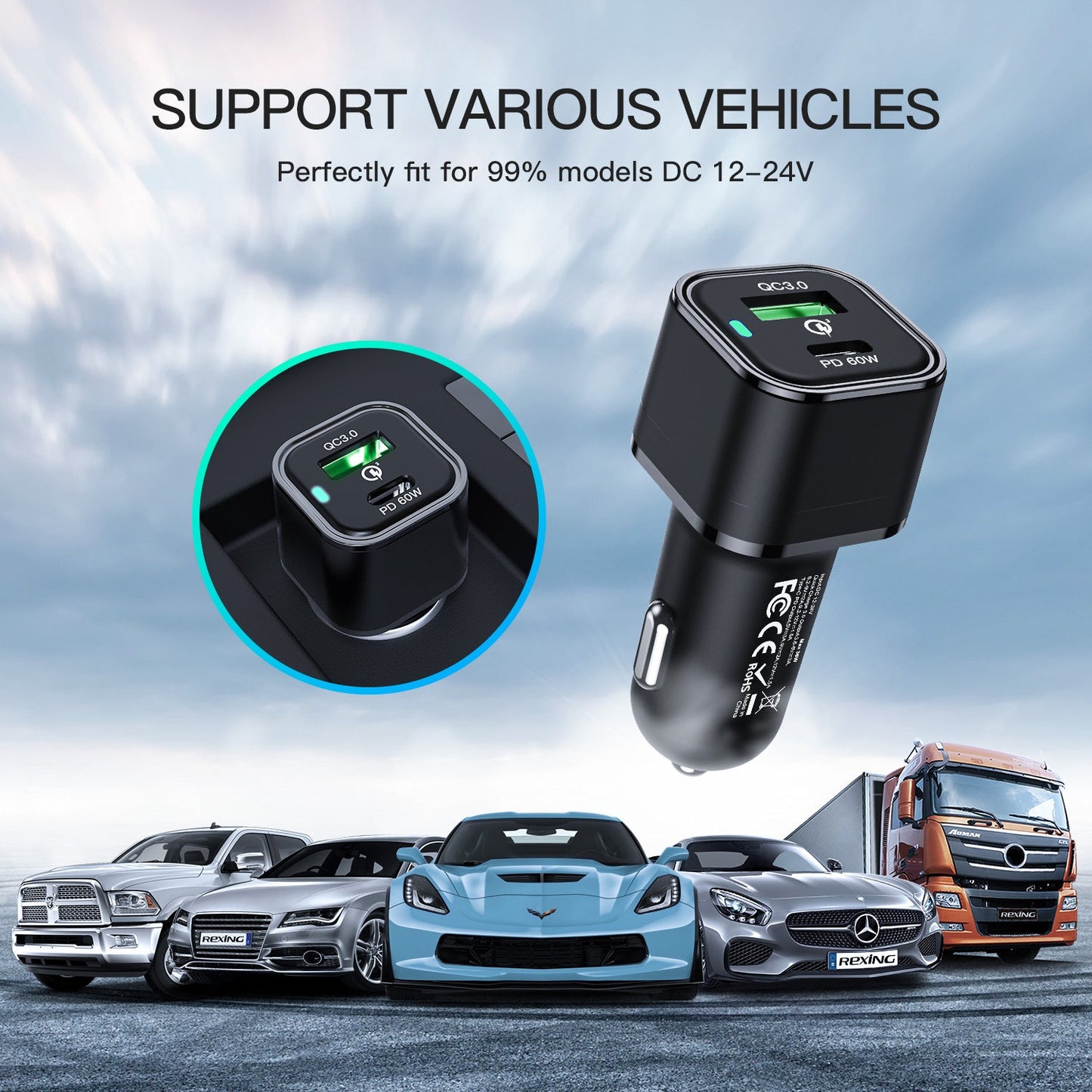 REXING JETSPEED Negro 78W Cargador de coche USB PowerDelivery+ USB-C