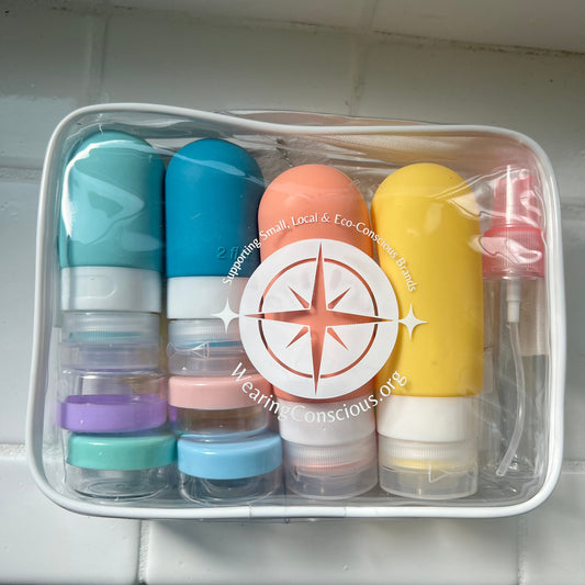 TSA-Approved Reusable Silicone Travel Bottles Set – 16 pcs / White Pack – Optional Logo