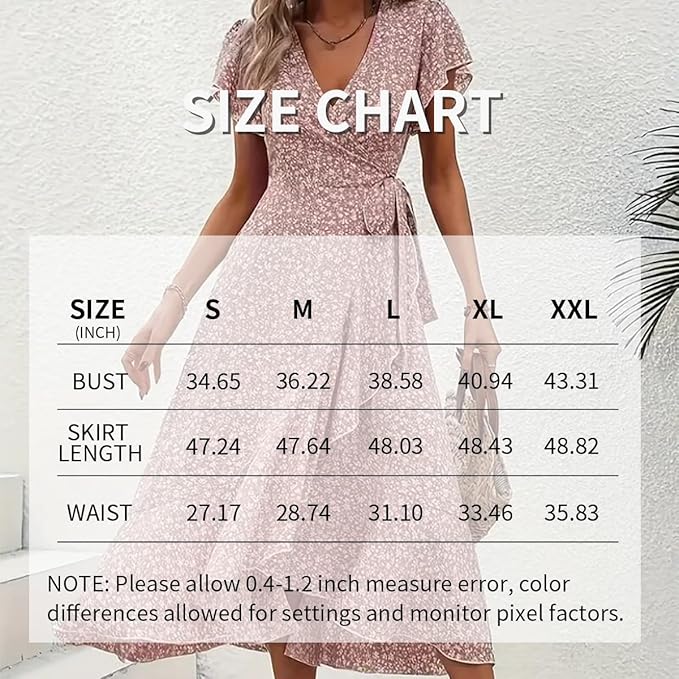 Vestido Boho Floral de Verano - Vestidos Largos Fluidos con Volantes y Manga Corta