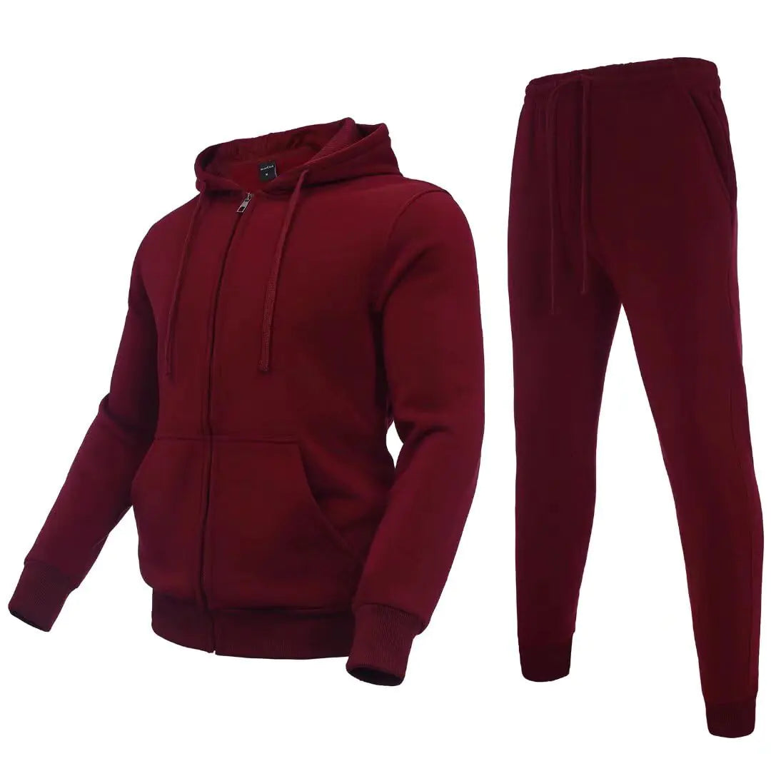 Chándal Zusmen para hombre, casual, de manga larga, con cremallera completa, para correr, conjunto de chándal, chaquetas y pantalones deportivos de 2 piezas, trajes de sudadera cálidos para hombre, color burdeos 5XL