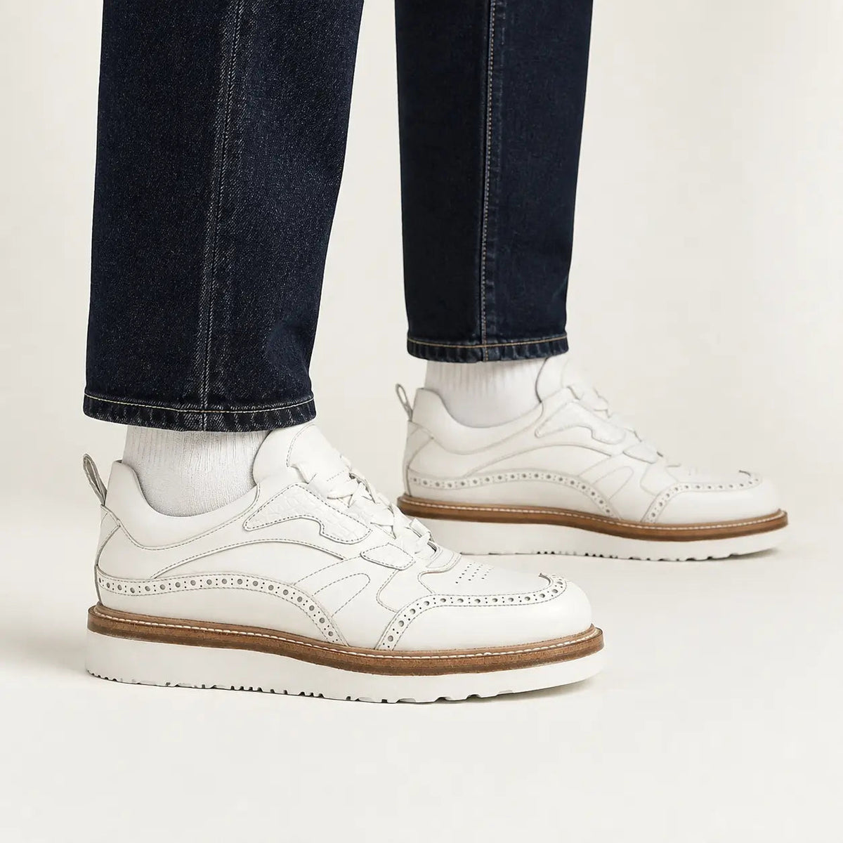 White Wingtip Cow Leather Sneakers