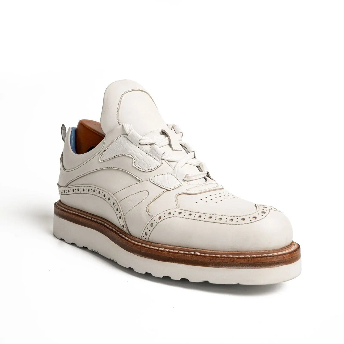 White Wingtip Cow Leather Sneakers