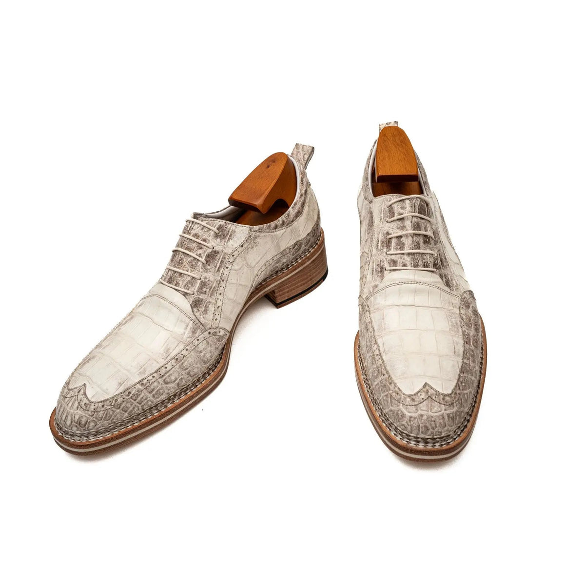 White Crocodile Leather Oxford Shoes