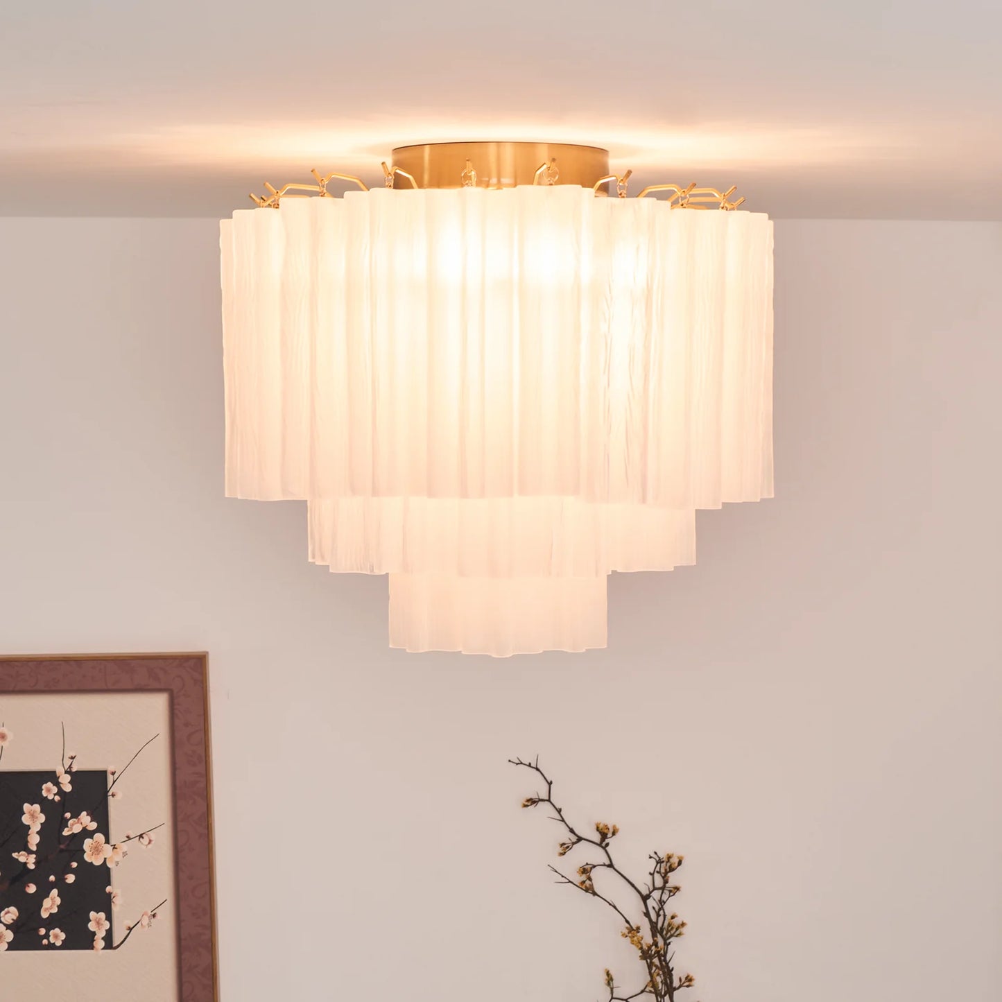 Lámpara de techo de tubo de cristal blanco de Murano