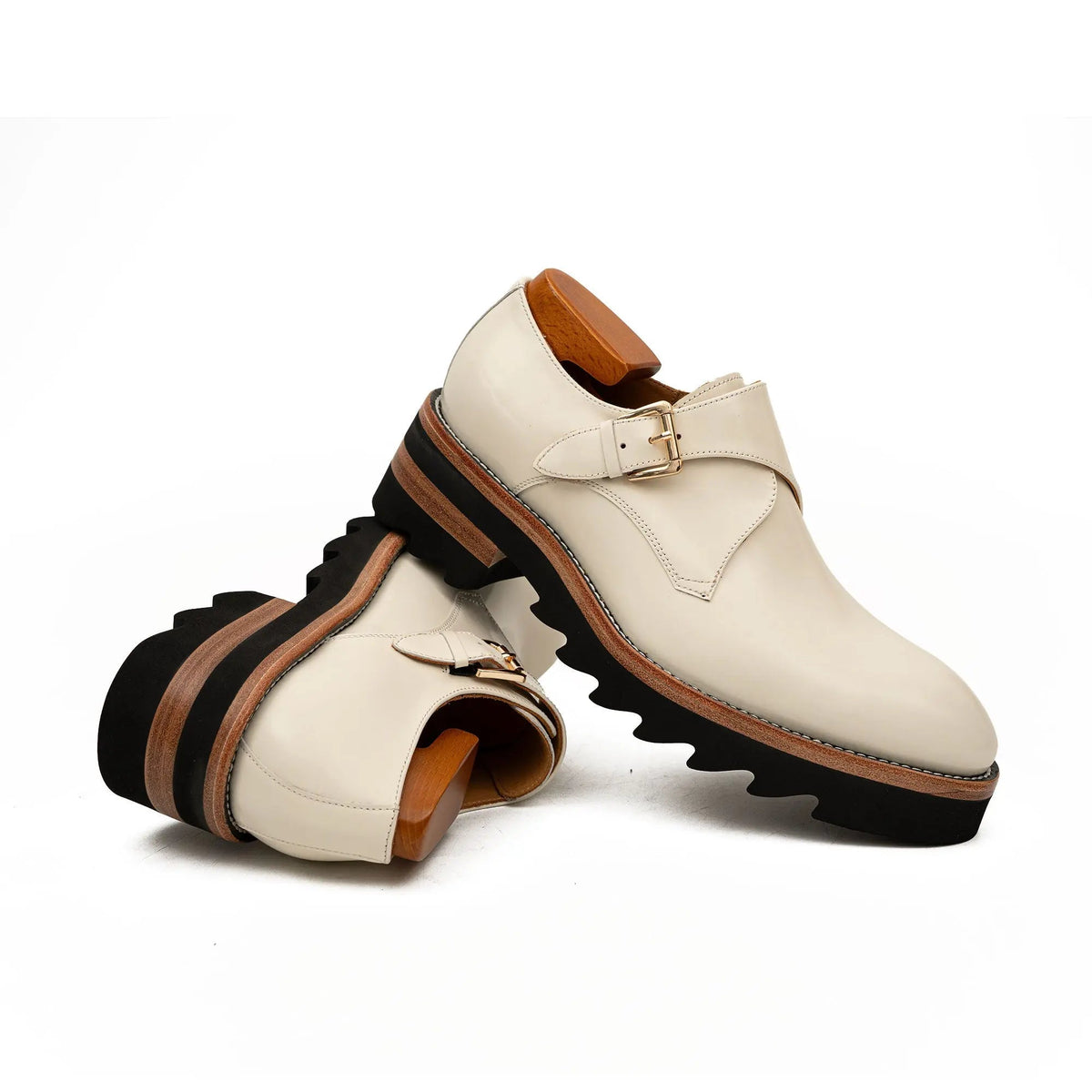 White Cow Leather Monk Shoes